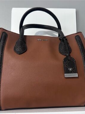 Nine West Brown and Black Contrast Leather Satchel